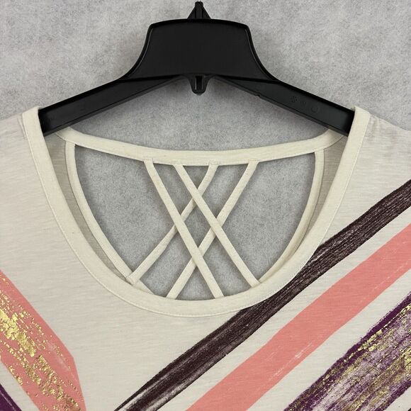 Lane Bryant Blouse Womens 18/20 Striped Multicolor Cut Out Back T Shirt Top - Picture 8 of 9
